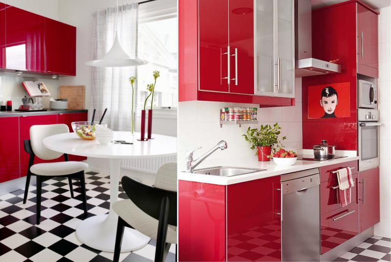 Piros, fekete -fehér konyha retro stílusban