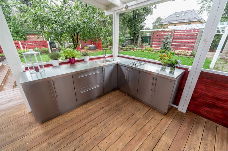 Bucătărie terasă cu set din oțel inoxidabil