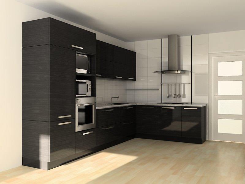Dispunerea unghiulară a mobilierului în bucătărie simplifică foarte mult procesul de gătit