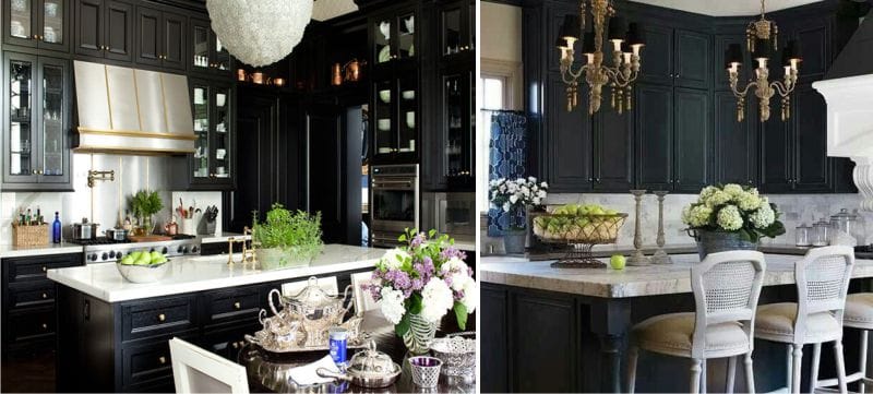 Mustavalkoinen väri keittiön sisustuksessa klassiseen tyyliin
