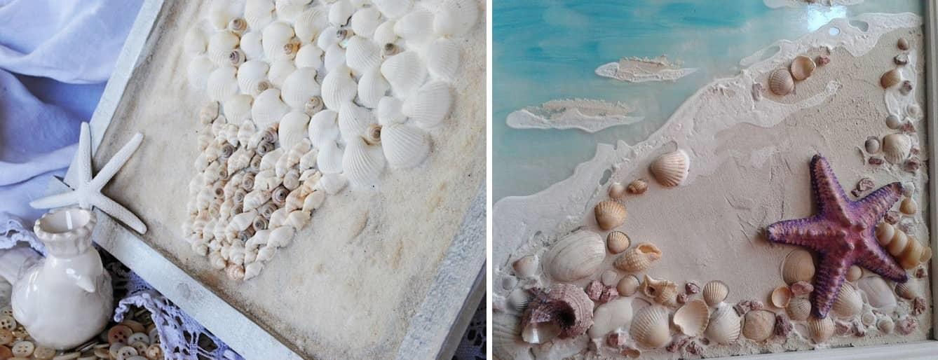 Ένα πάνελ από κοχύλια με φόντο άμμο θα σας θυμίσει υπέροχες διακοπές στη θάλασσα περισσότερες από μία φορές