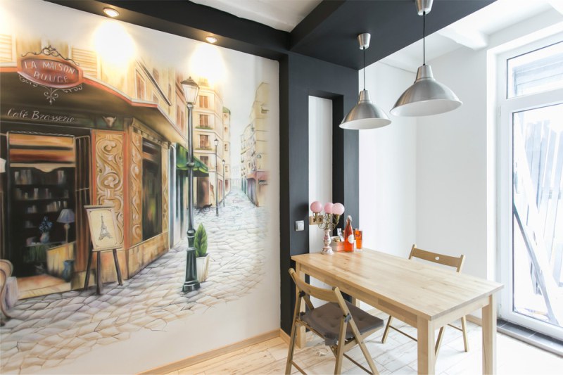Airbrush -piirustus keittiön seinälle