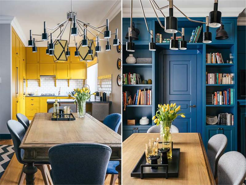 Κουζίνα-σαλόνι σε κίτρινους και μπλε τόνους