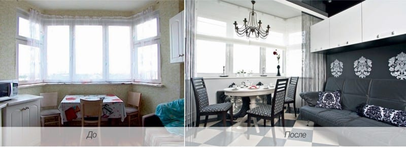 Bucătărie cu fereastră trapezoidală în casa seriei P-44T - înainte și după