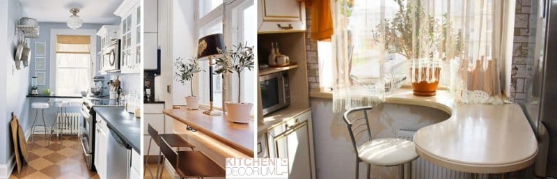 Ablakpárkány-asztal egy keskeny konyhában