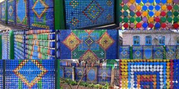 clôture décorative faite de bouteilles en plastique
