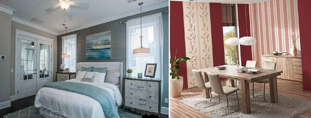 Nu este recomandat să folosiți culori opuse în dormitor: o combinație de tapet de aceeași culoare, dar în nuanțe diferite, este potrivită pentru această cameră.