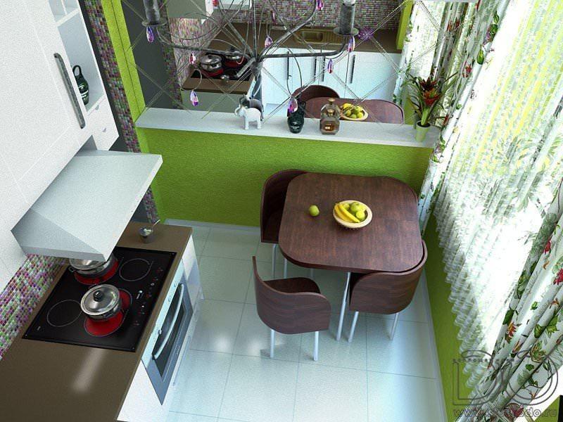 O astfel de masă și scaune economisesc semnificativ spațiul din bucătărie și, în plus, arată foarte original.