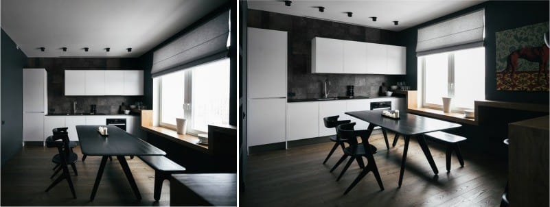 Jaluzele romane în interiorul bucătăriei în stilul minimalismului