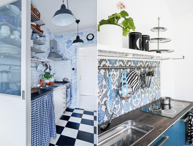 Čierna a modrá farba v interiéri kuchyne
