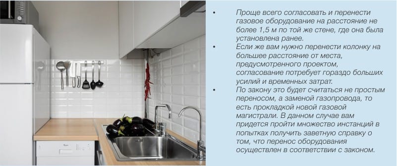 Gáz vízmelegítő átvitele a konyhából a folyosóra - árnyalatok