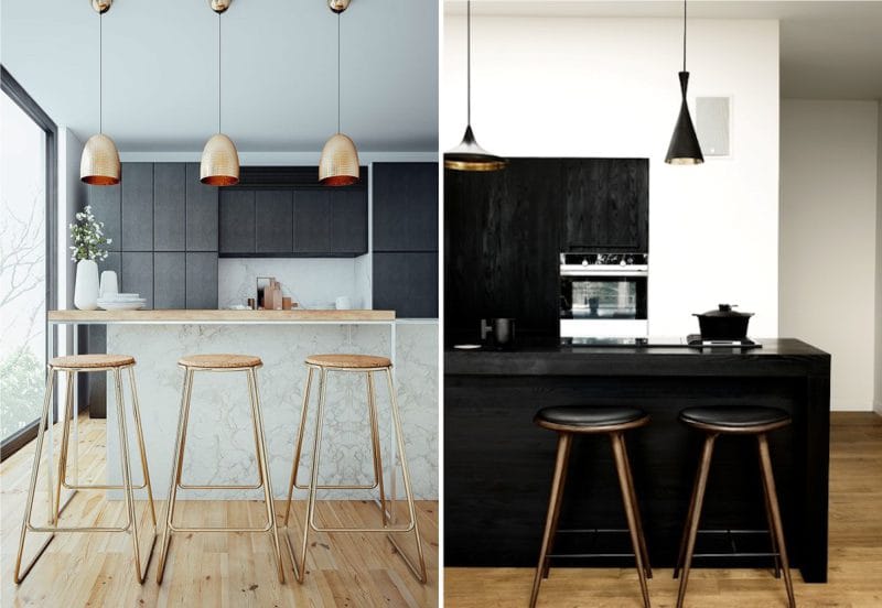 Køkken design med en ø i stil med minimalisme