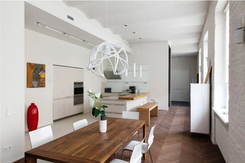 Väggar i det inre av köket i stil med minimalism - tegelvägg