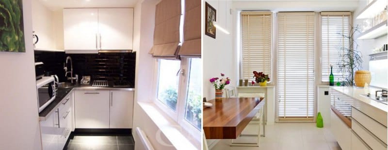 gardiner i det inre av köket i stil med minimalism