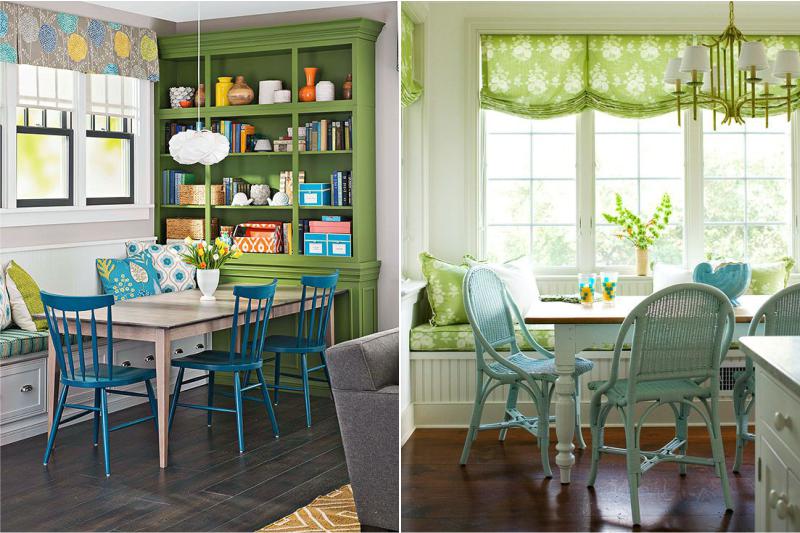 Zelená a modrá v interiéri kuchyne