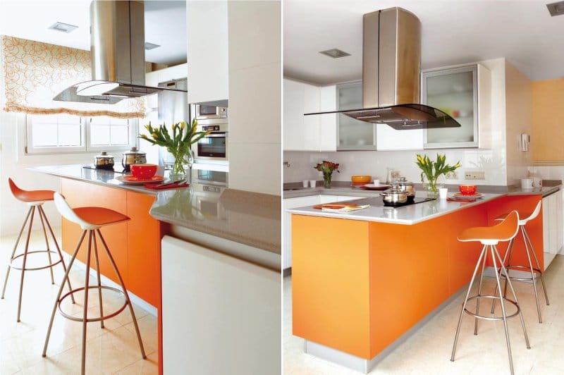 Biela a oranžová kuchyňa