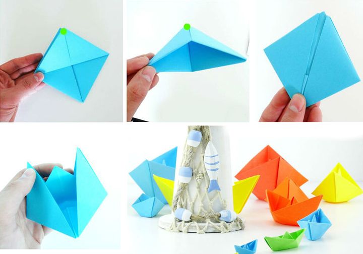 Assemblage pas à pas de bateaux en origami