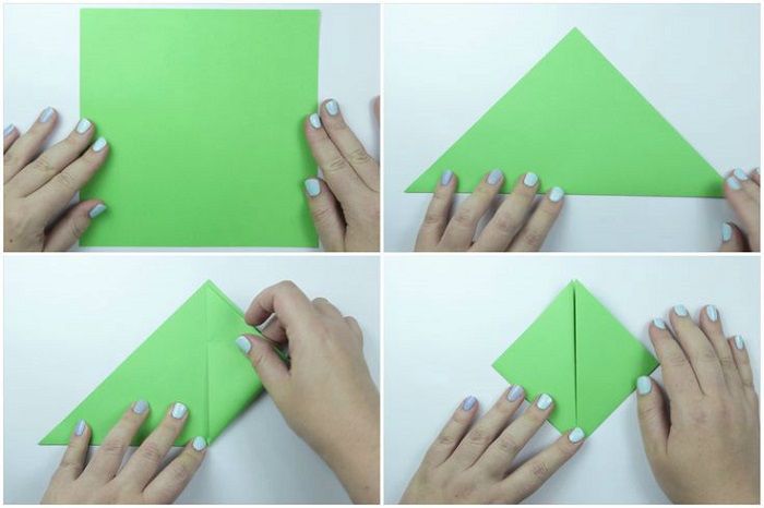 Tortue en origami : étapes de pliage 1-4