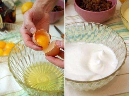 Bata 3 ovos com o açúcar até ficarem firmes e despeje no leite fermento. Agora acrescente um copo de farinha, misture bem e deixe a massa levedar em local quente por 20 minutos.