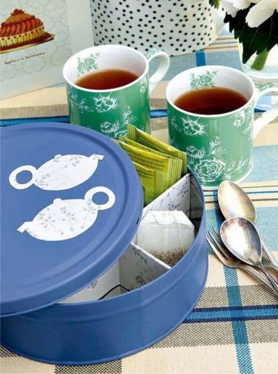 Dekorácia nádoby na skladovanie čaju