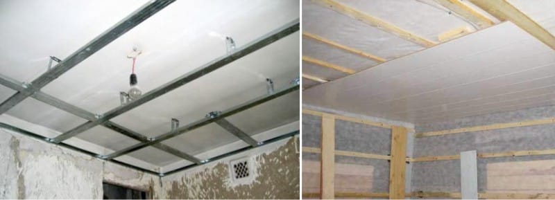 Inštalácia plastových panelov na strop - rámy z kovových profilov a drevených nosníkov