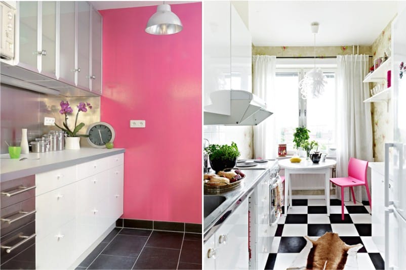 Culoare roz în interiorul bucătăriei moderne