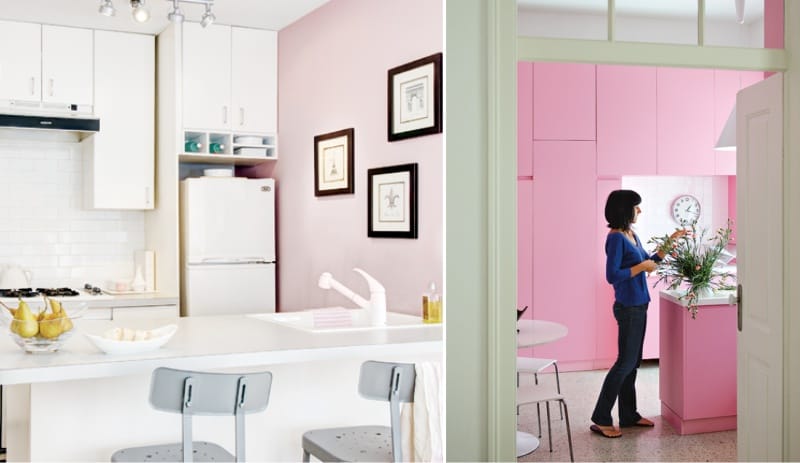 Culoare roz în interiorul bucătăriei din matrice