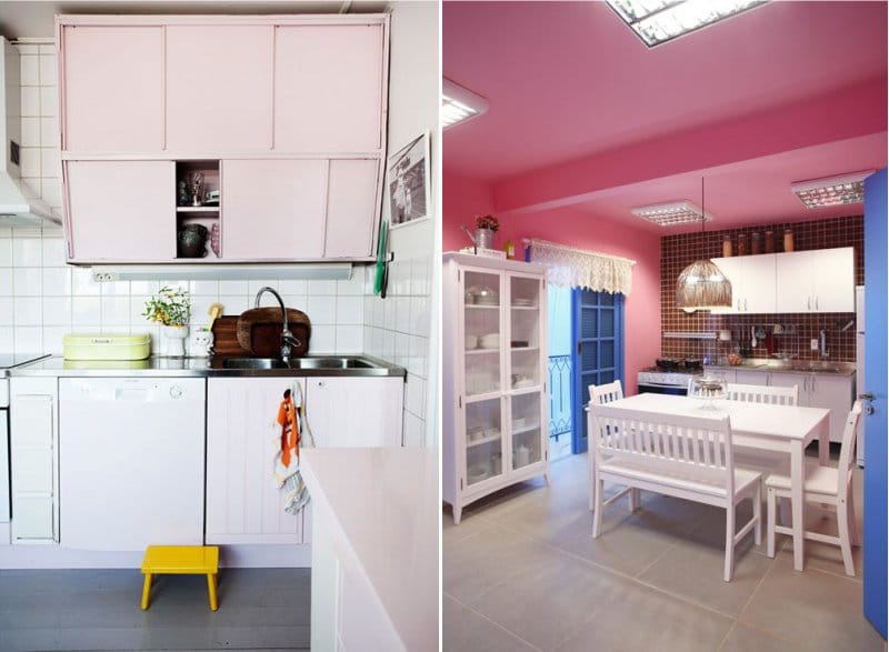 Bucătărie albă și roz în interior