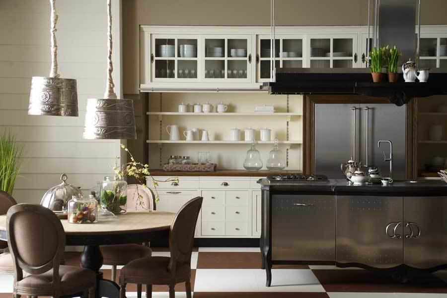 Kombinationen av material för köksmöbler hjälper till att skapa en original design