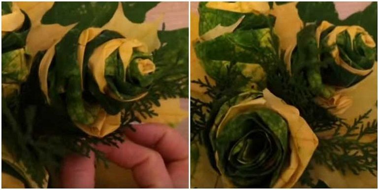 Rameaux de thuya dans un bouquet de feuilles