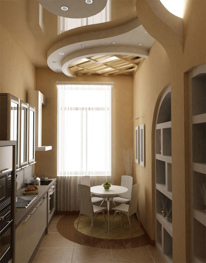 Výklenok v stene v malej kuchyni pomôže harmonicky vybaviť interiér
