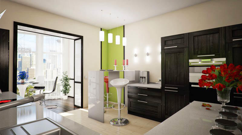 Dizajn kombinovanej kuchyne s balkónom poskytuje dostatok priestoru pre kreativitu. Okrem toho nie je potrebné v oboch oblastiach používať rovnaký dizajn.