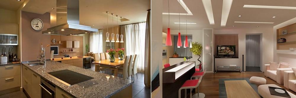 Den viktigaste idén med en sådan kombination är utformningen av zonerna i samma stil, så att de får ett enkelrum i lägenheten.