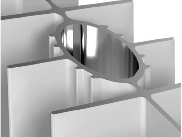 Canal vertical à section ovale d'un radiateur de chauffage en aluminium.