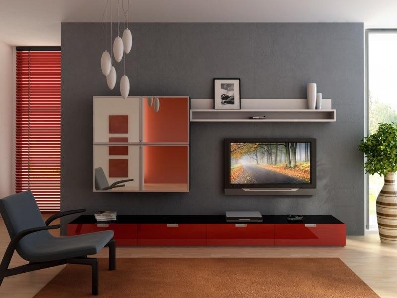 Dacă sala este echipată într-un stil minimalist, atunci un mini-perete format din mai multe elemente se va potrivi perfect în ea.