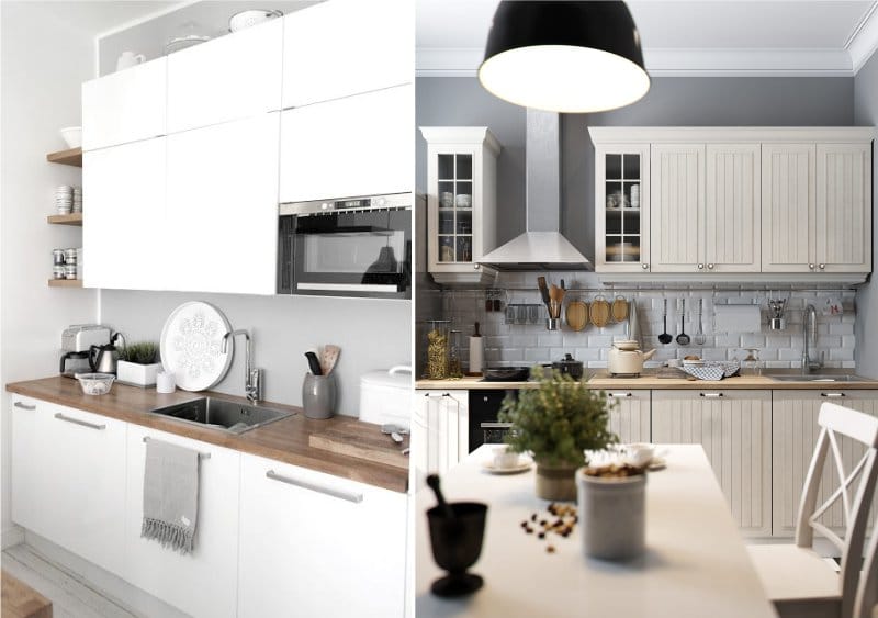 Hvidt køkken med grå vægge i interiøret