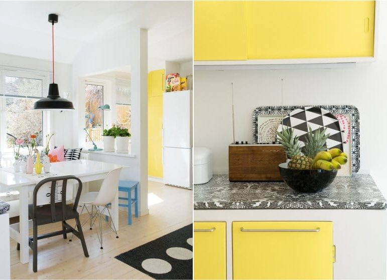 Bucătărie galbenă și albă