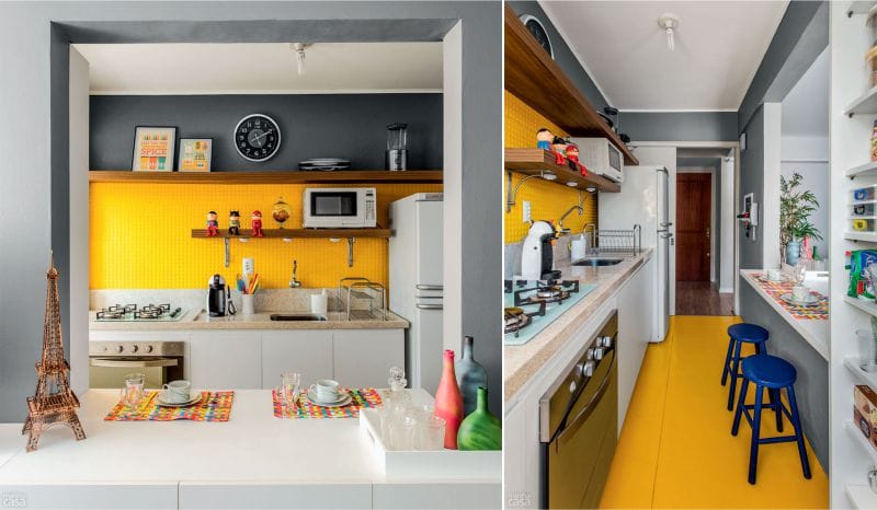 Gri și galben în interiorul bucătăriei