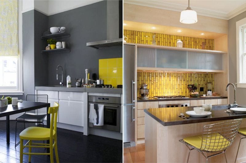 Gri și galben în interiorul bucătăriei