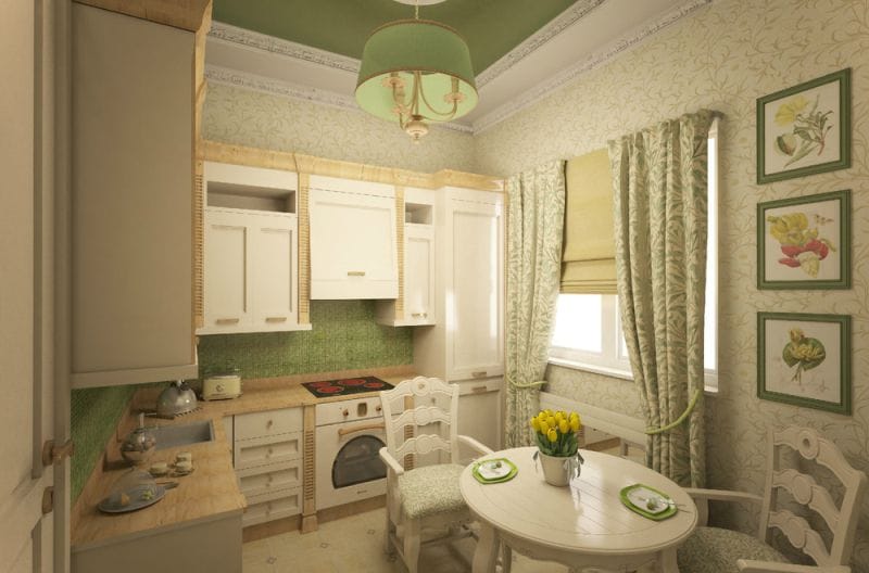 Verde și galben în interiorul unei bucătării în stil rustic
